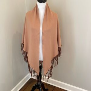 Etc camel wrap with suede fringe